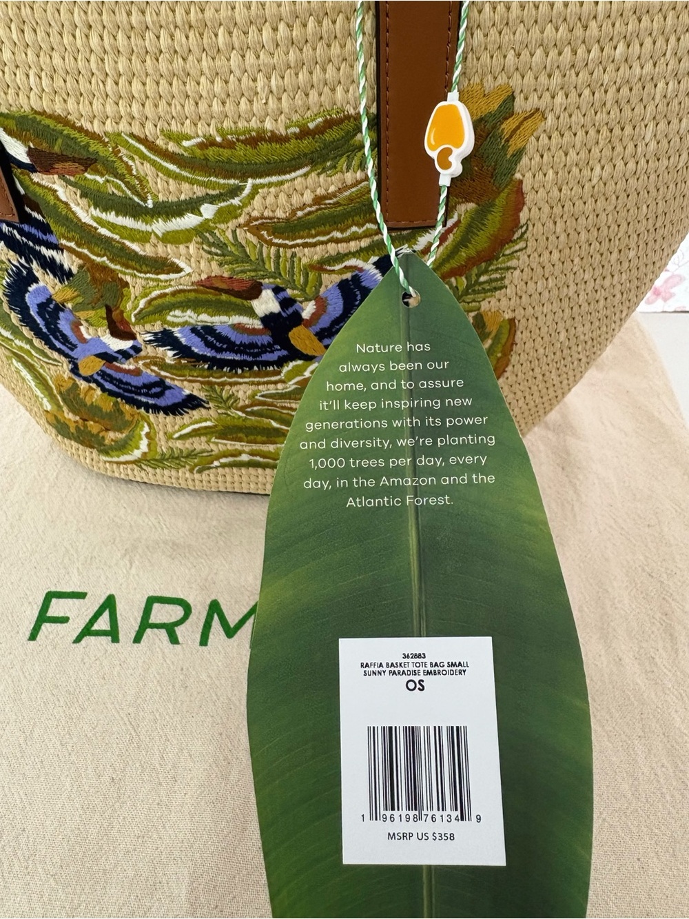 Farm Rio Raffia Basket Tote Bag Small - Picture 9 of 9